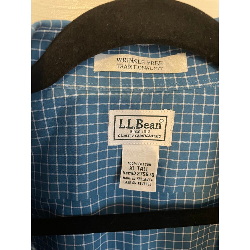 L.L.Bean All Cotton Mens XL Tall Shirt Button Down Blue/White Checker LongSleeve - Picture 3 of 12